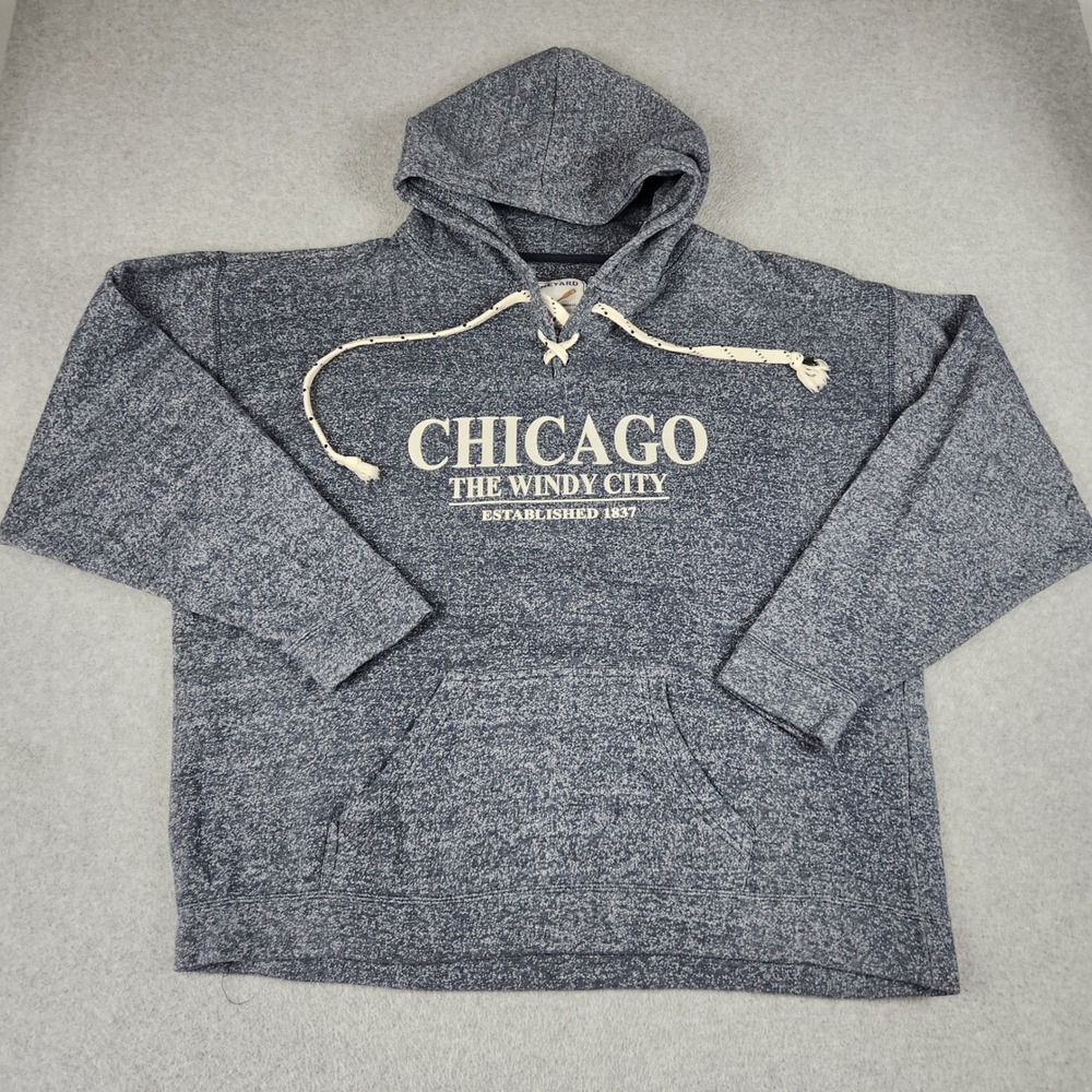 Vineyard Crew Hoodie Mens XXL Blue Chicago Windy City Lace Up Relaxed Pullover